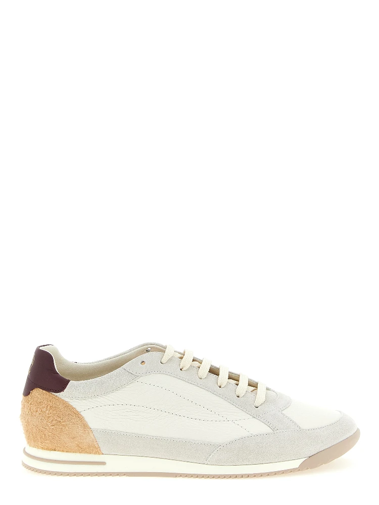 Beige Nubuc Leather Low Top Sneakers