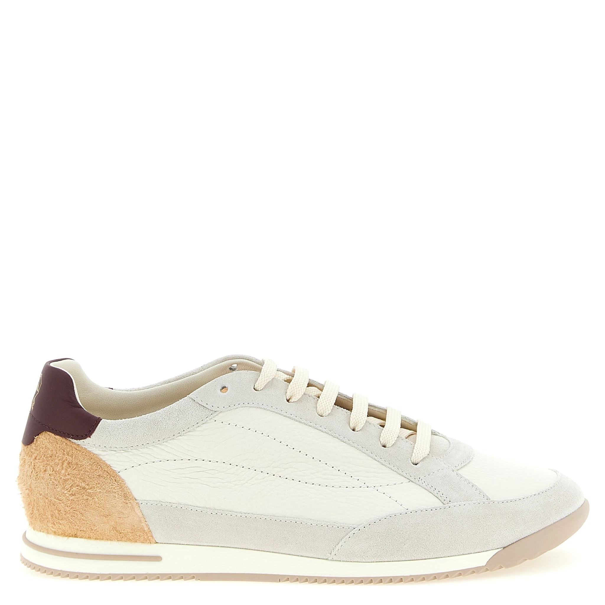 Beige Nubuc Leather Low Top Sneakers