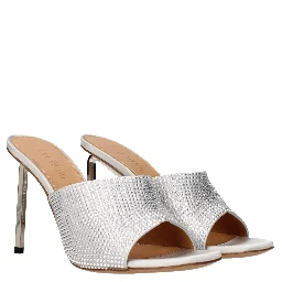 Gray Satin Stiletto Heel Sandals