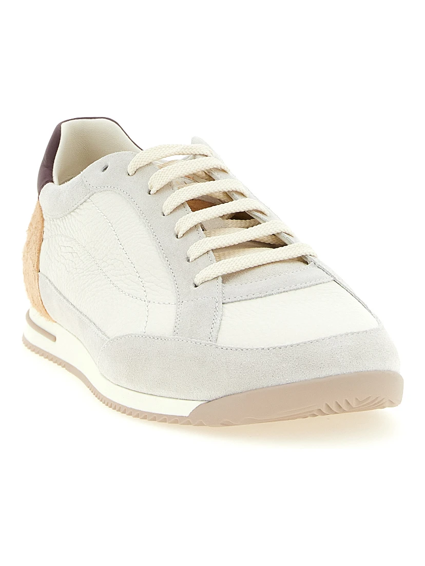 Beige Nubuc Leather Low Top Sneakers