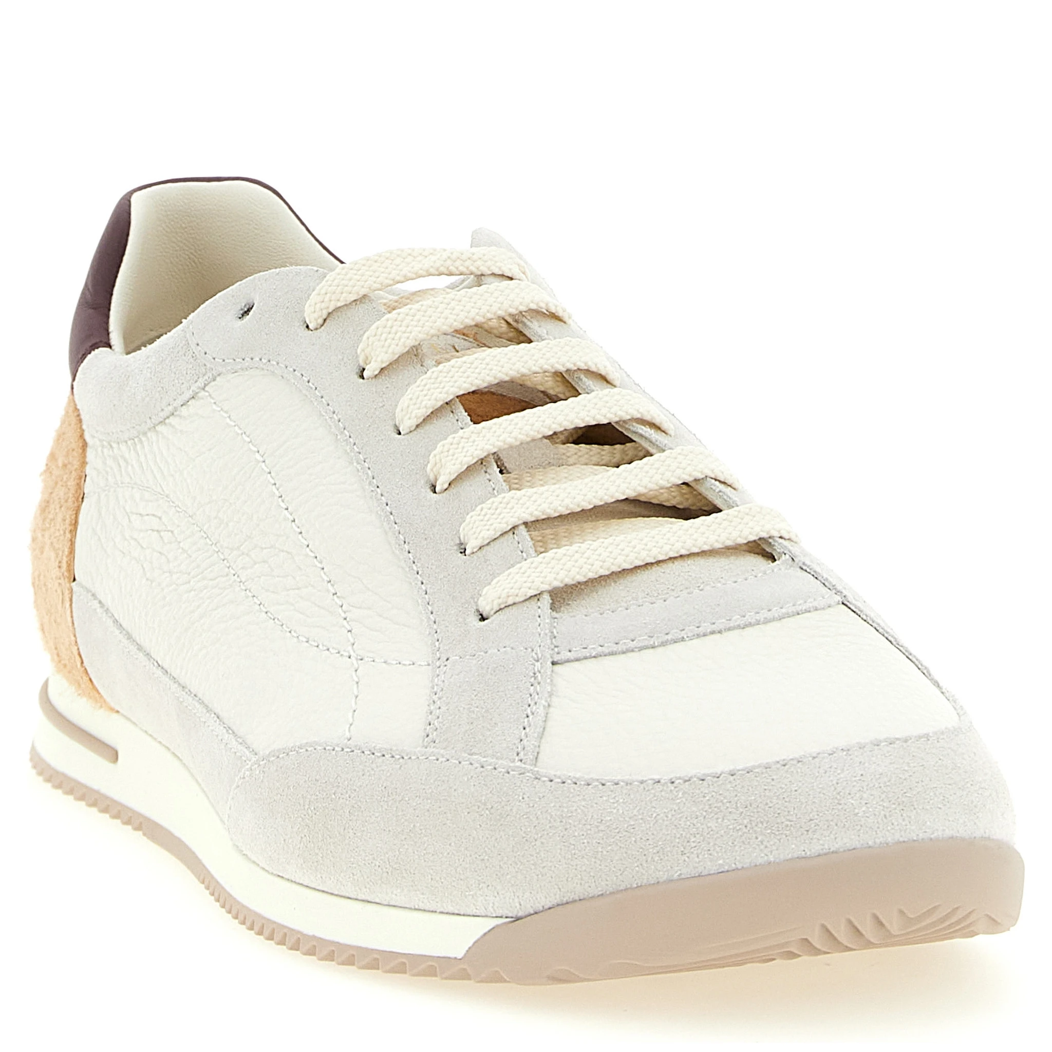 Beige Nubuc Leather Low Top Sneakers