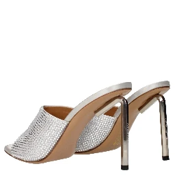 Gray Satin Stiletto Heel Sandals