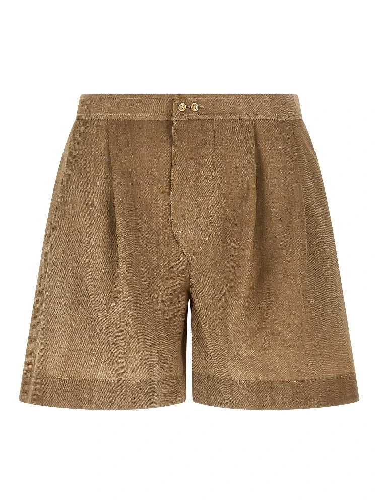 Beige Polyester Bermuda Shorts