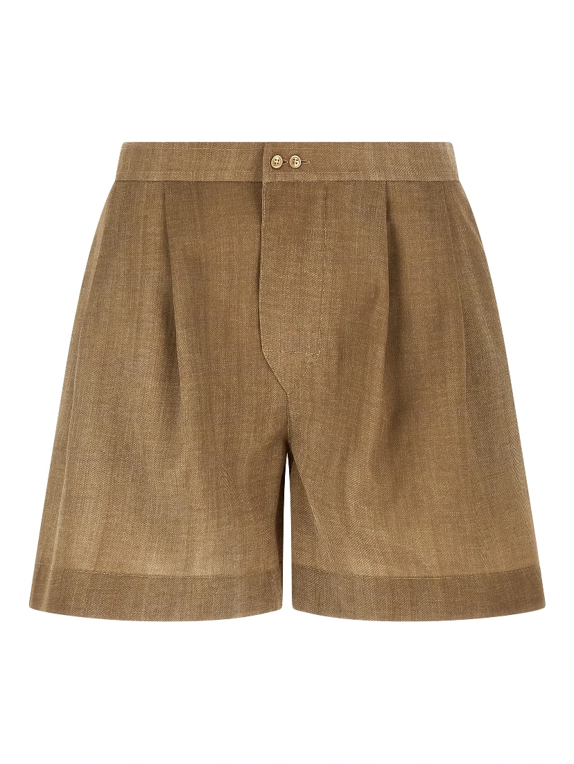 Beige Polyester Bermuda Shorts