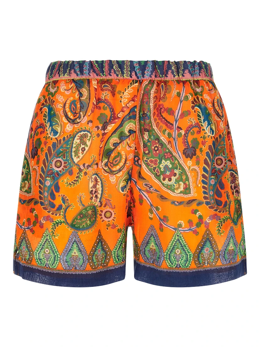 Orange Ramie Bermuda Shorts