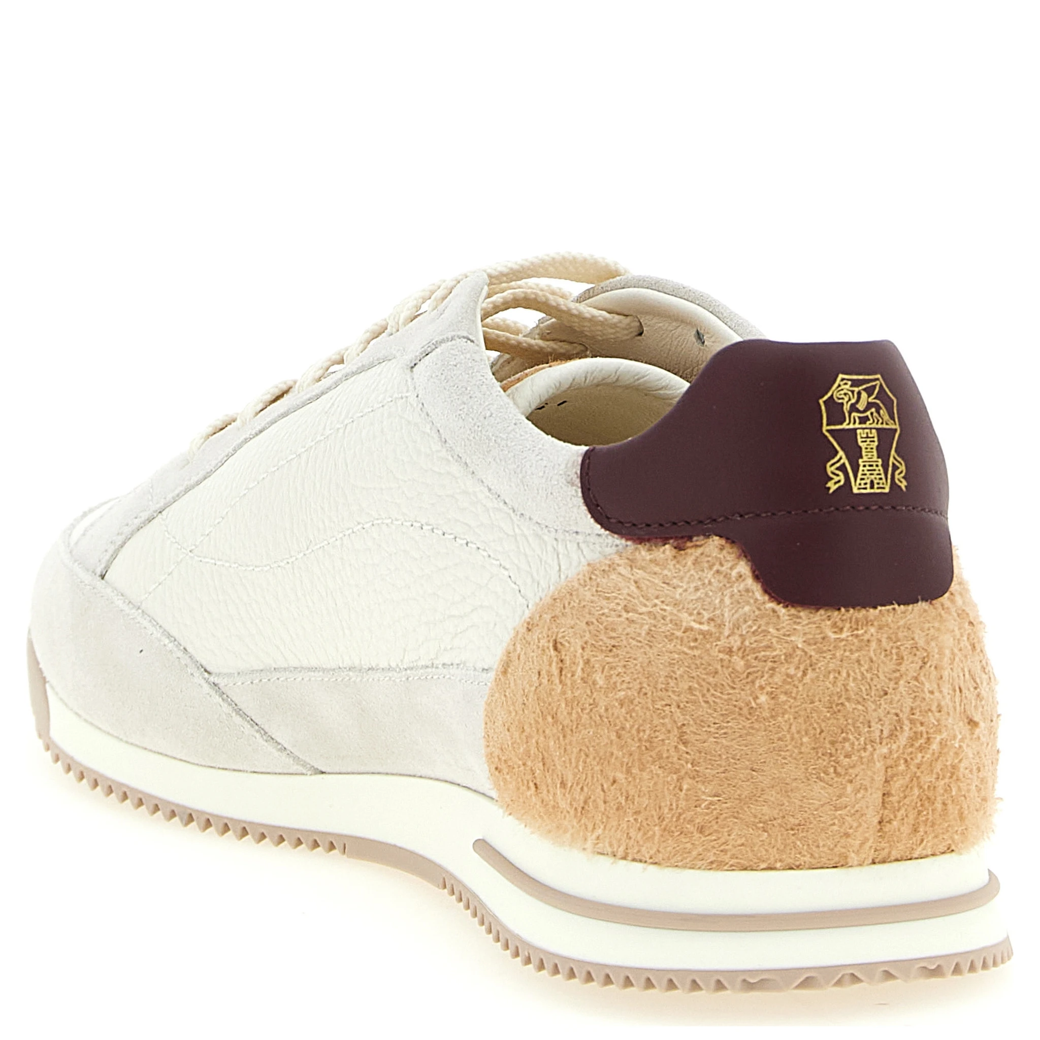 Beige Nubuc Leather Low Top Sneakers