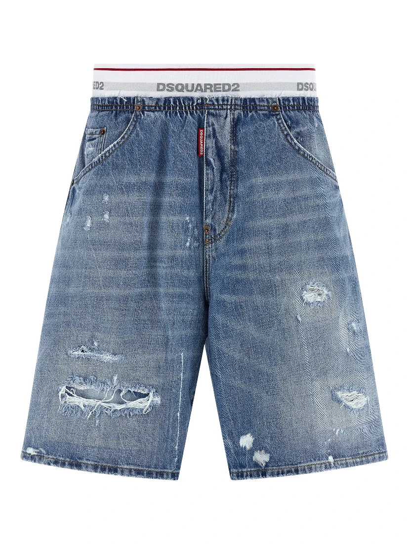 Blue Cotton Bermuda Shorts