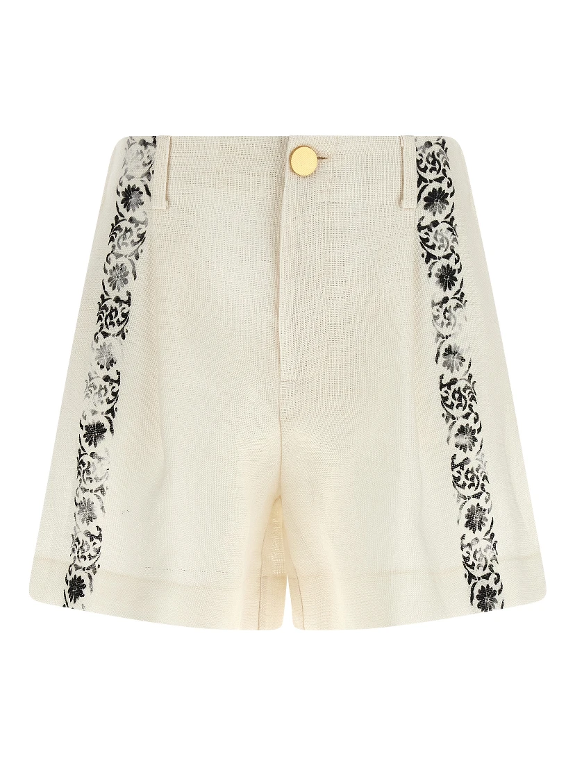 Bicolor Linen Bermuda Shorts