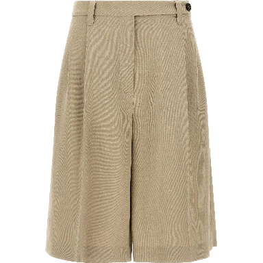 Beige Viscose Bermuda Shorts