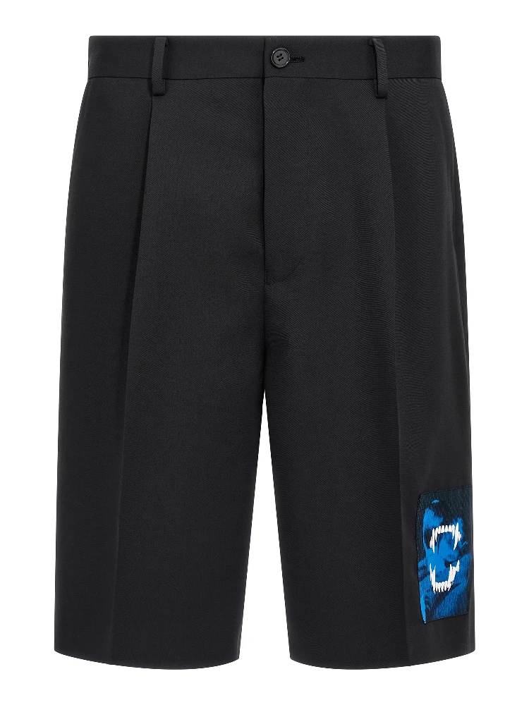 Black Polyester Bermuda Shorts