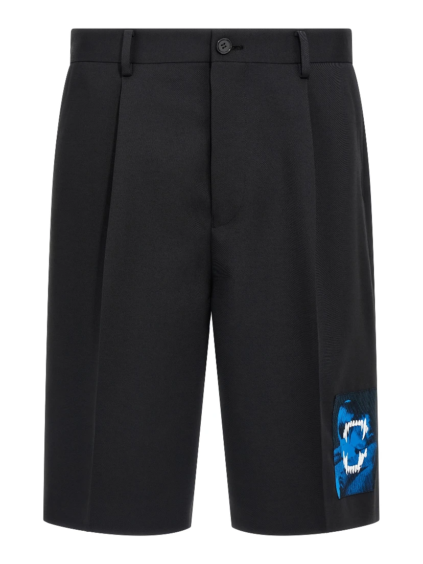 Black Polyester Bermuda Shorts