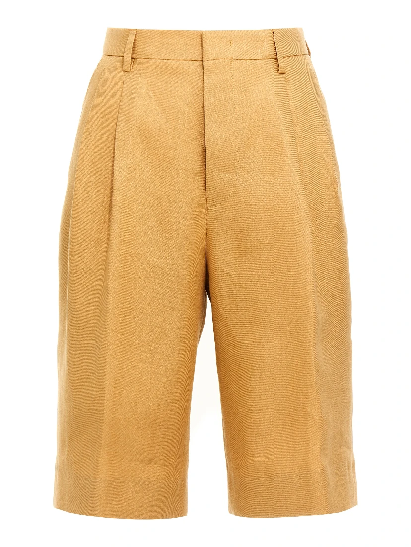 Orange Linen Bermuda Shorts