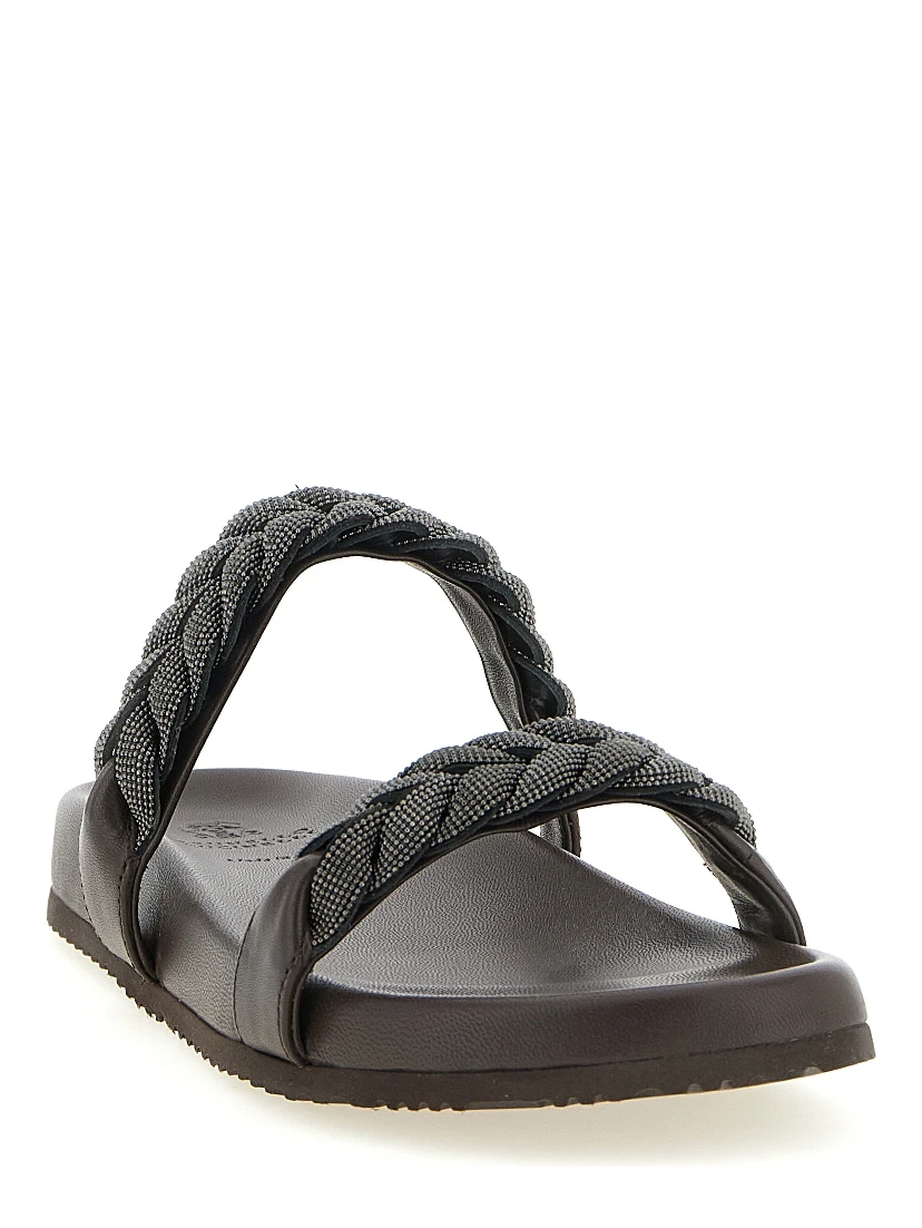 Brown Leather Slides