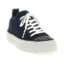 Blue Cotton Low Top Sneakers