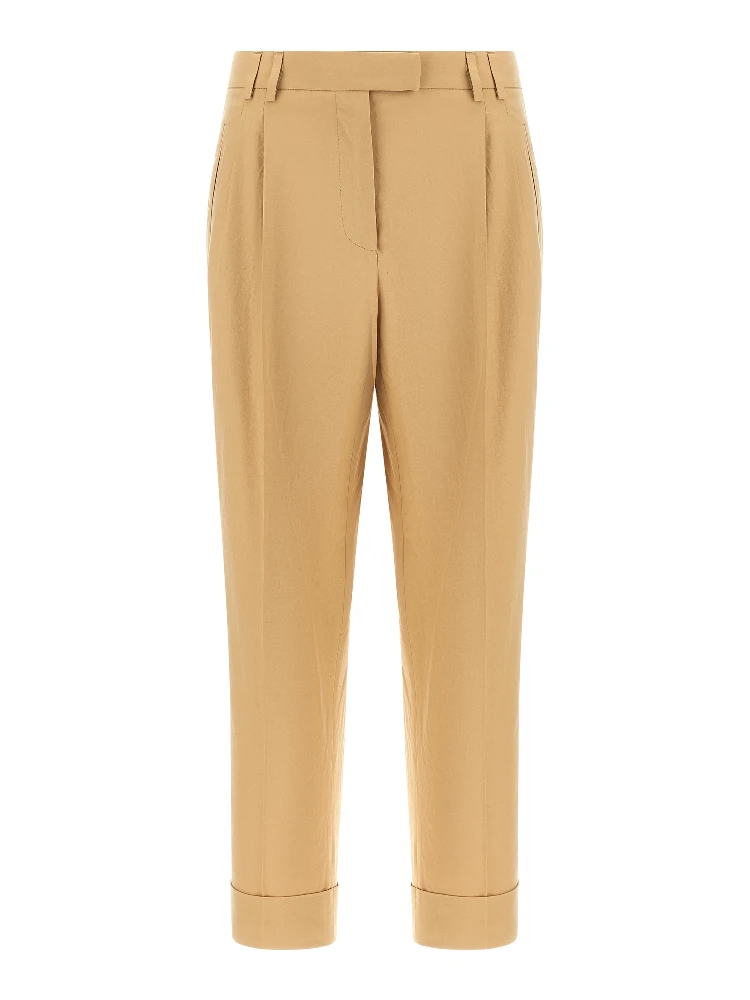 Beige Cotton Casual Pants