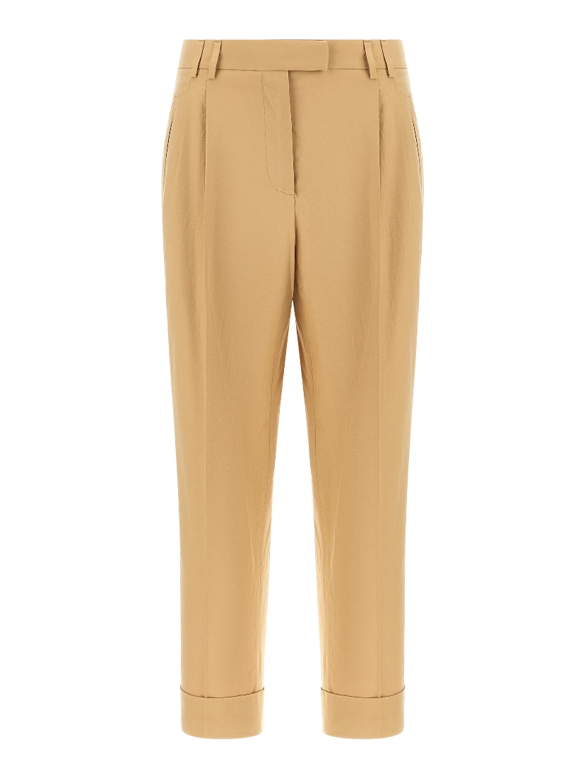 Beige Cotton Casual Pants