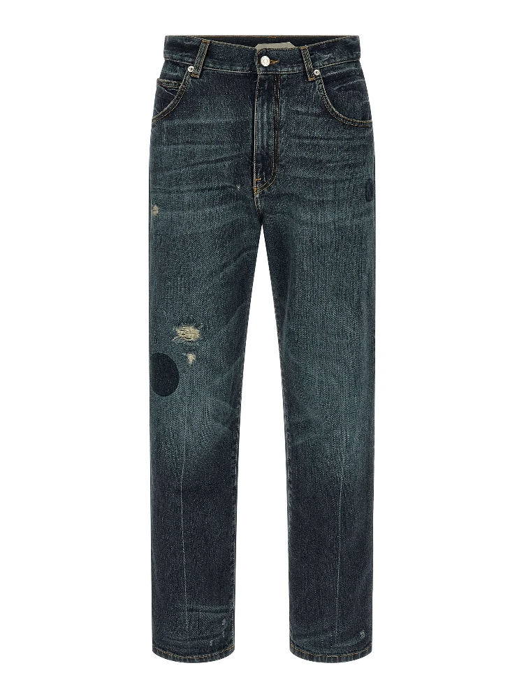 Blue Cotton Straight-Leg Jeans