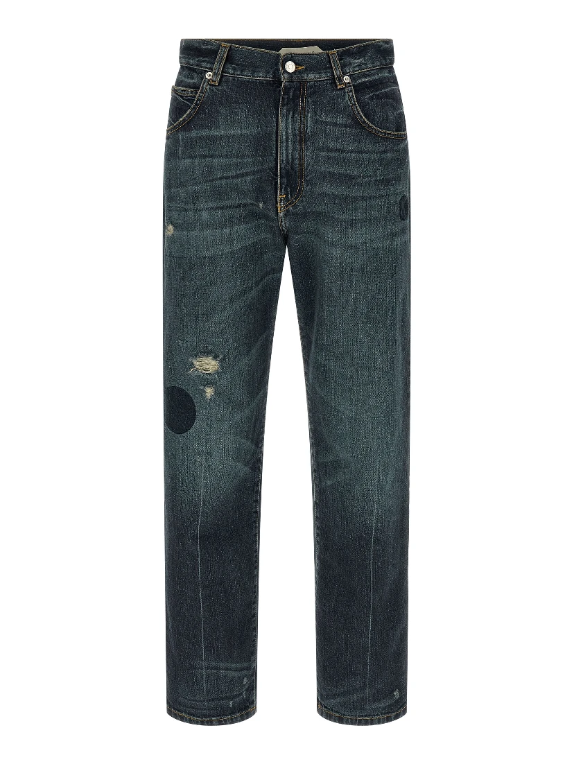 Blue Cotton Straight-Leg Jeans