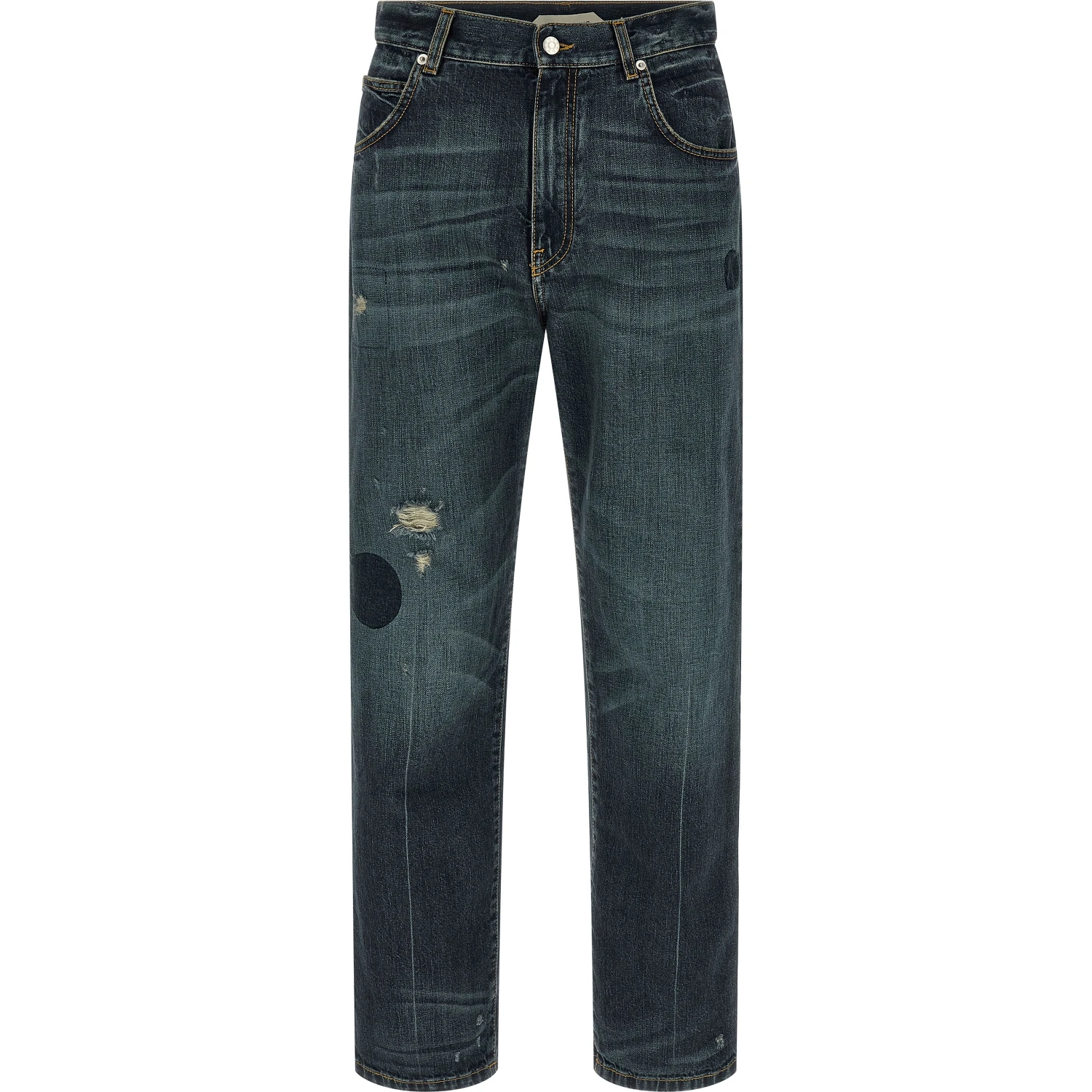 Blue Cotton Straight-Leg Jeans