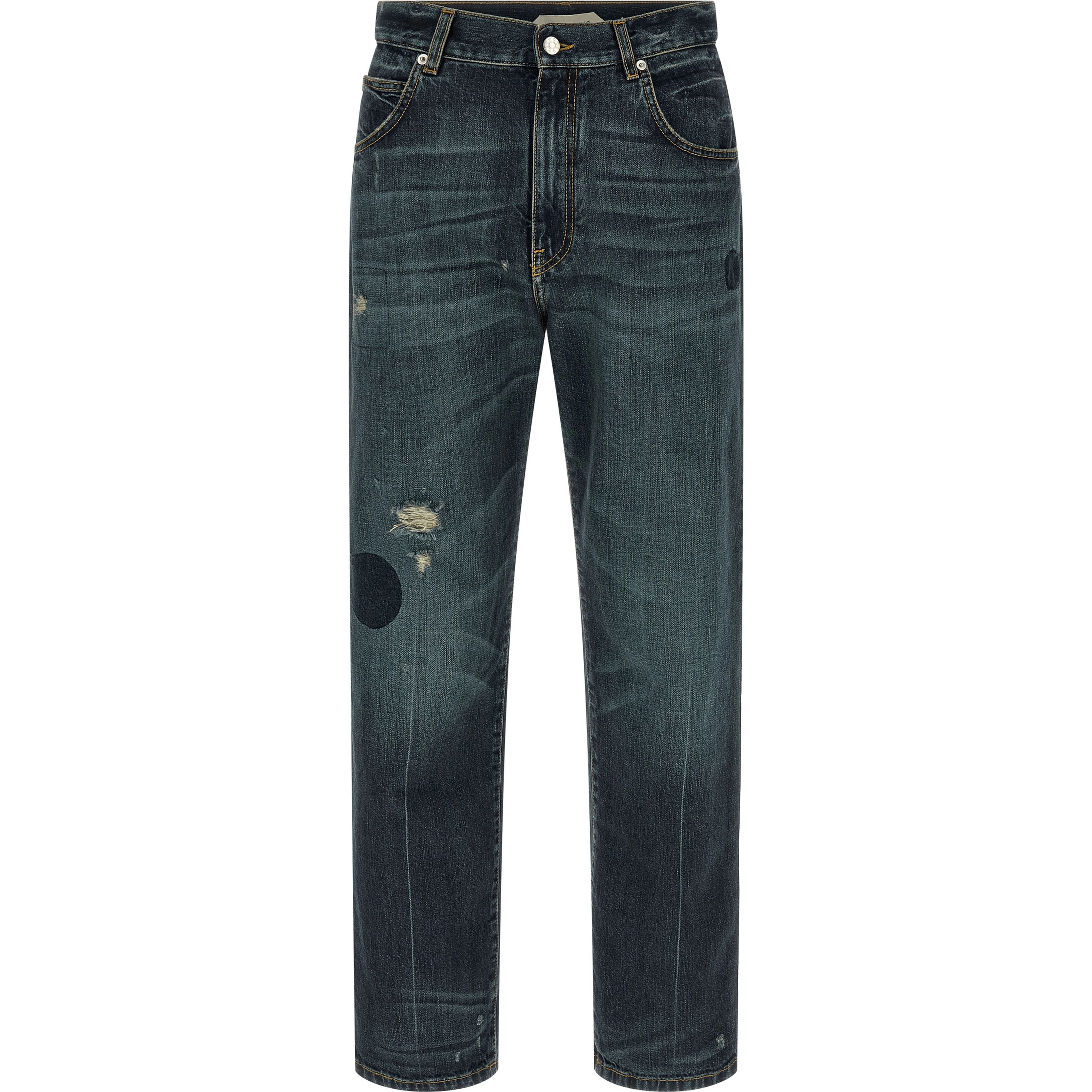 Blue Cotton Straight-Leg Jeans