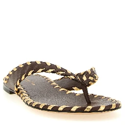 Brown Lamb Leather Slides