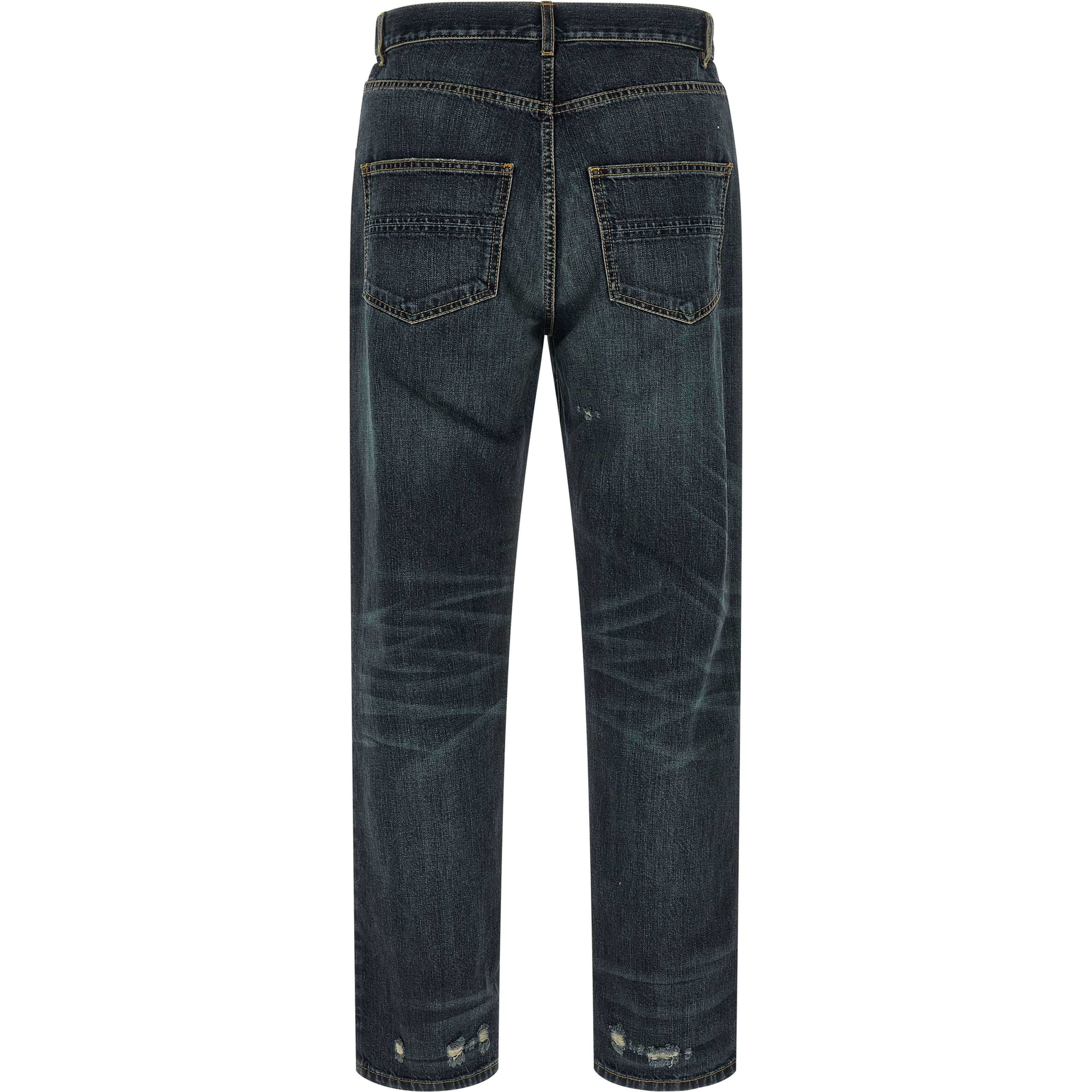 Blue Cotton Straight-Leg Jeans
