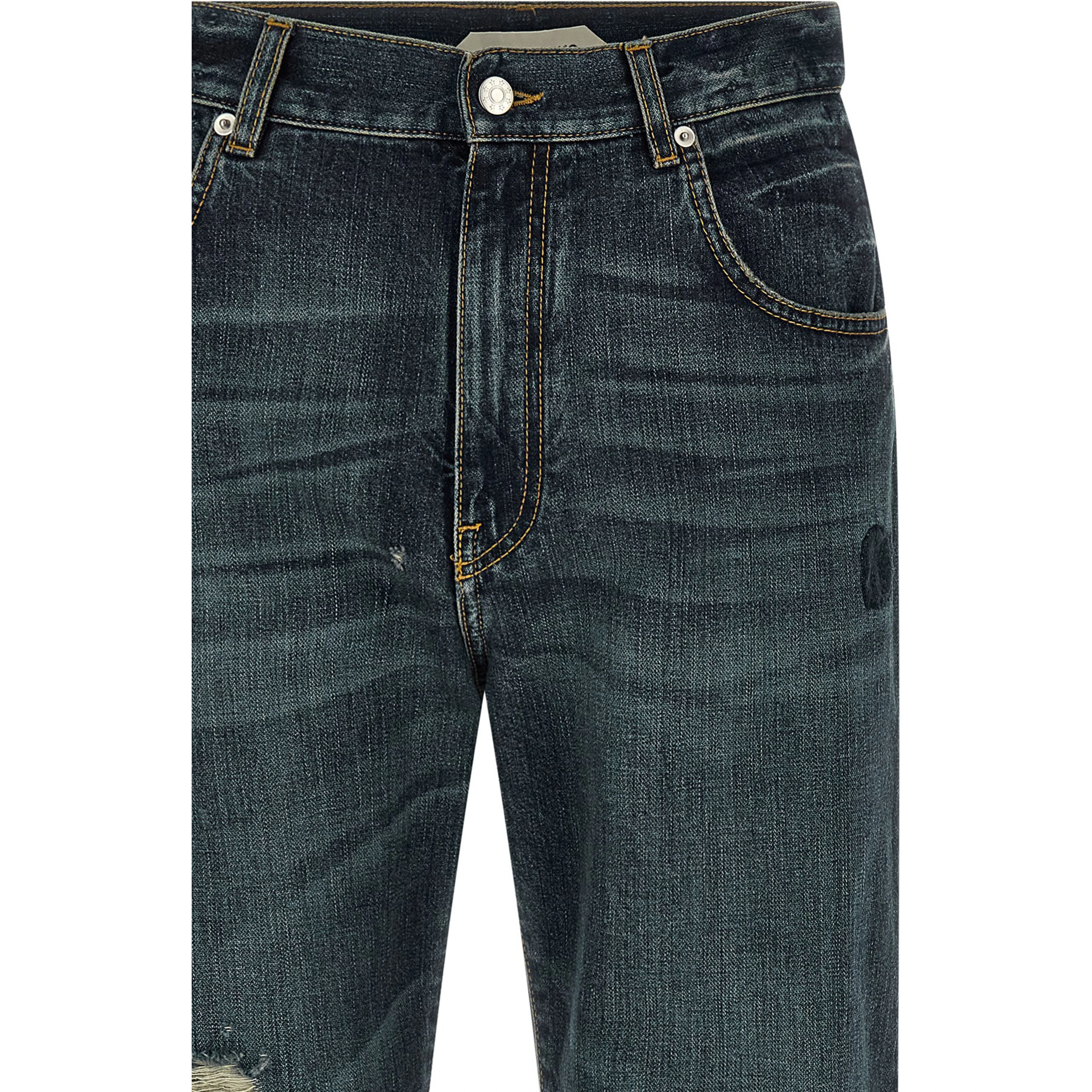 Blue Cotton Straight-Leg Jeans