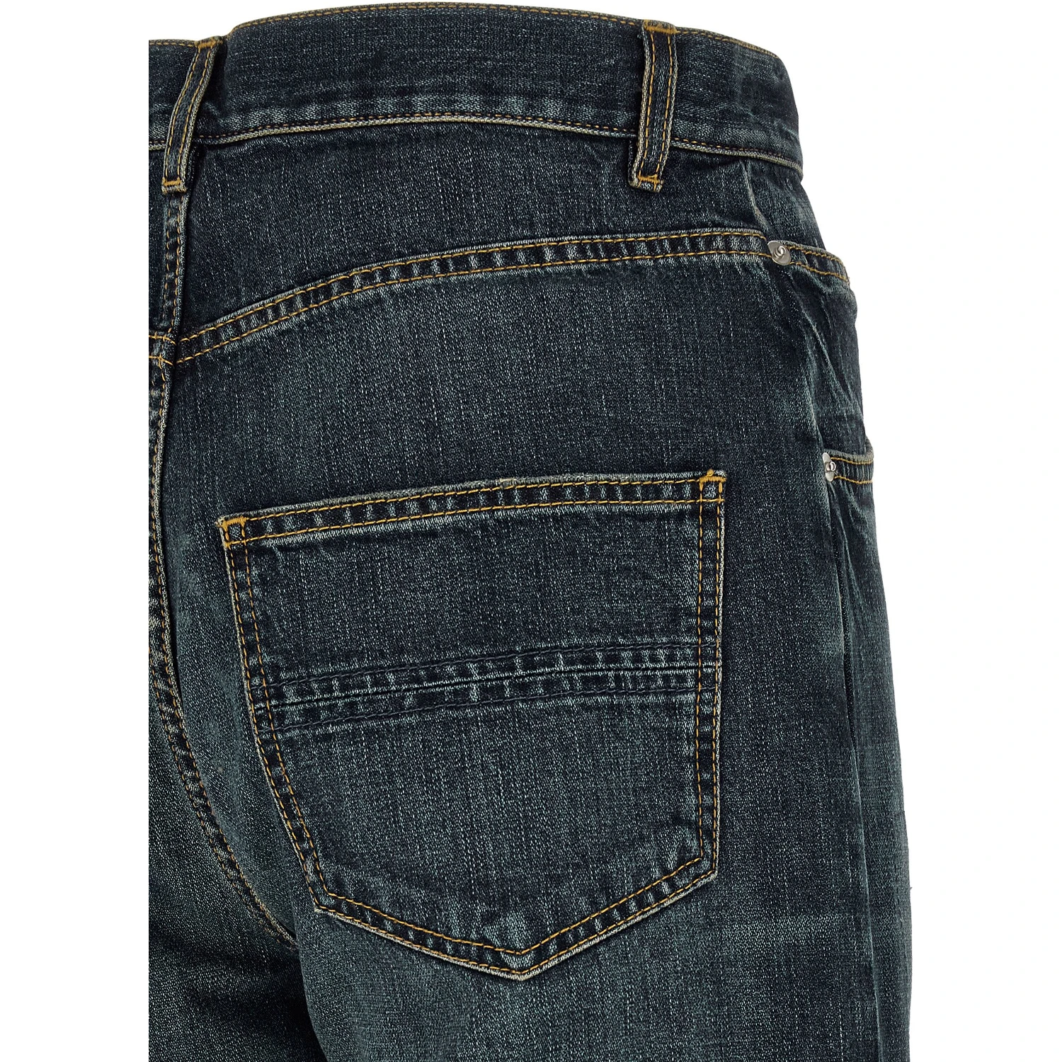Blue Cotton Straight-Leg Jeans