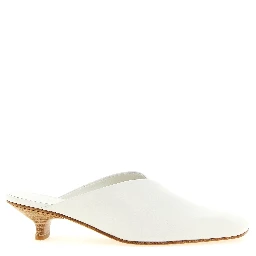 White Calfskin Mid Heel Pumps
