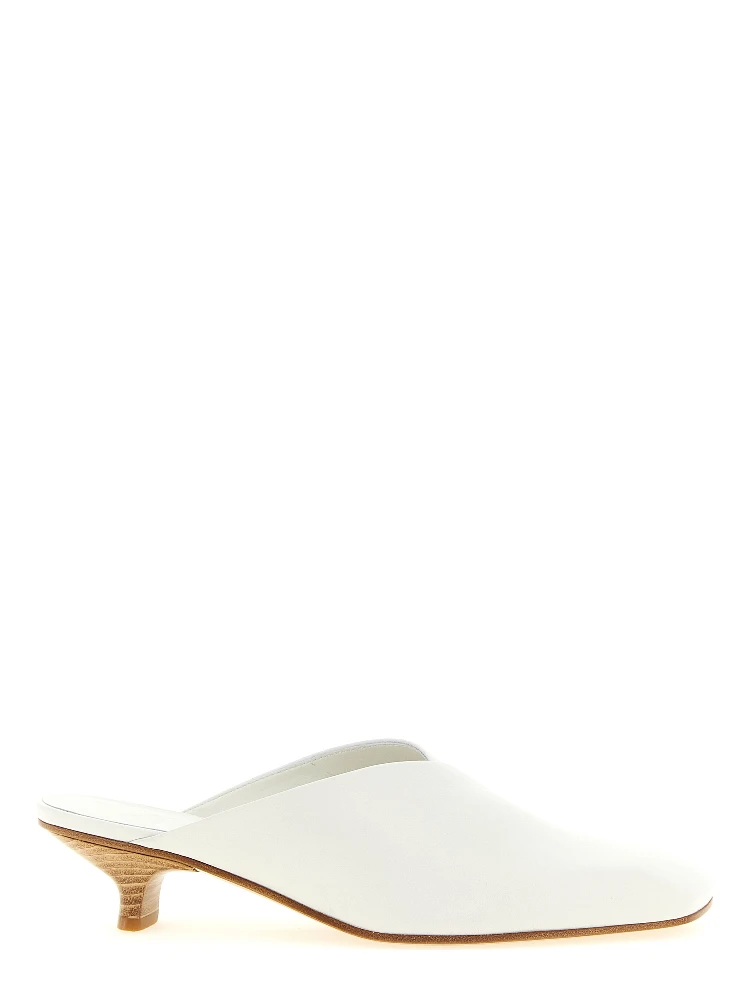 White Calfskin Mid Heel Pumps