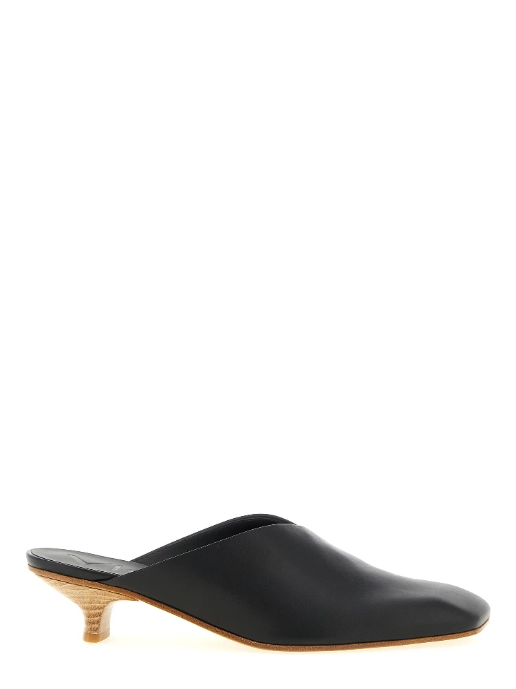 Black Calfskin Mid Heel Pumps
