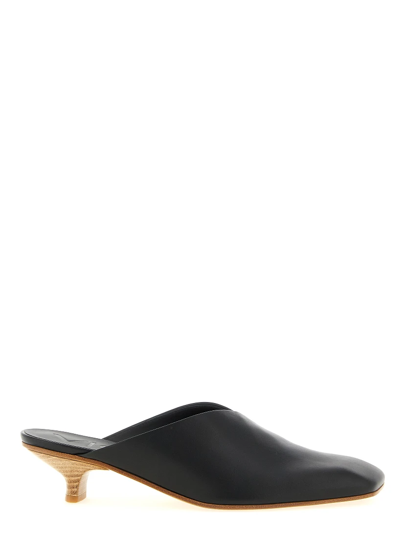 Black Calfskin Mid Heel Pumps