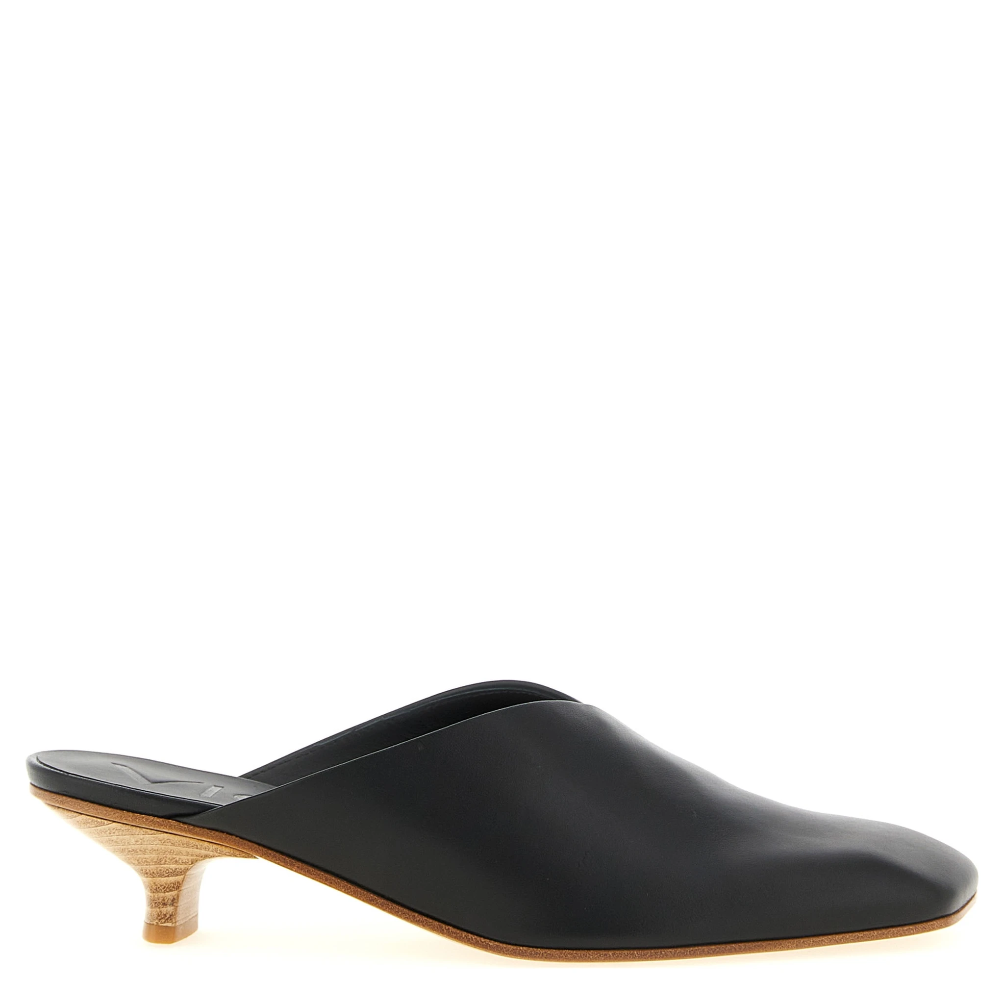 Black Calfskin Mid Heel Pumps