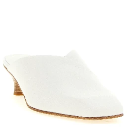 White Calfskin Mid Heel Pumps