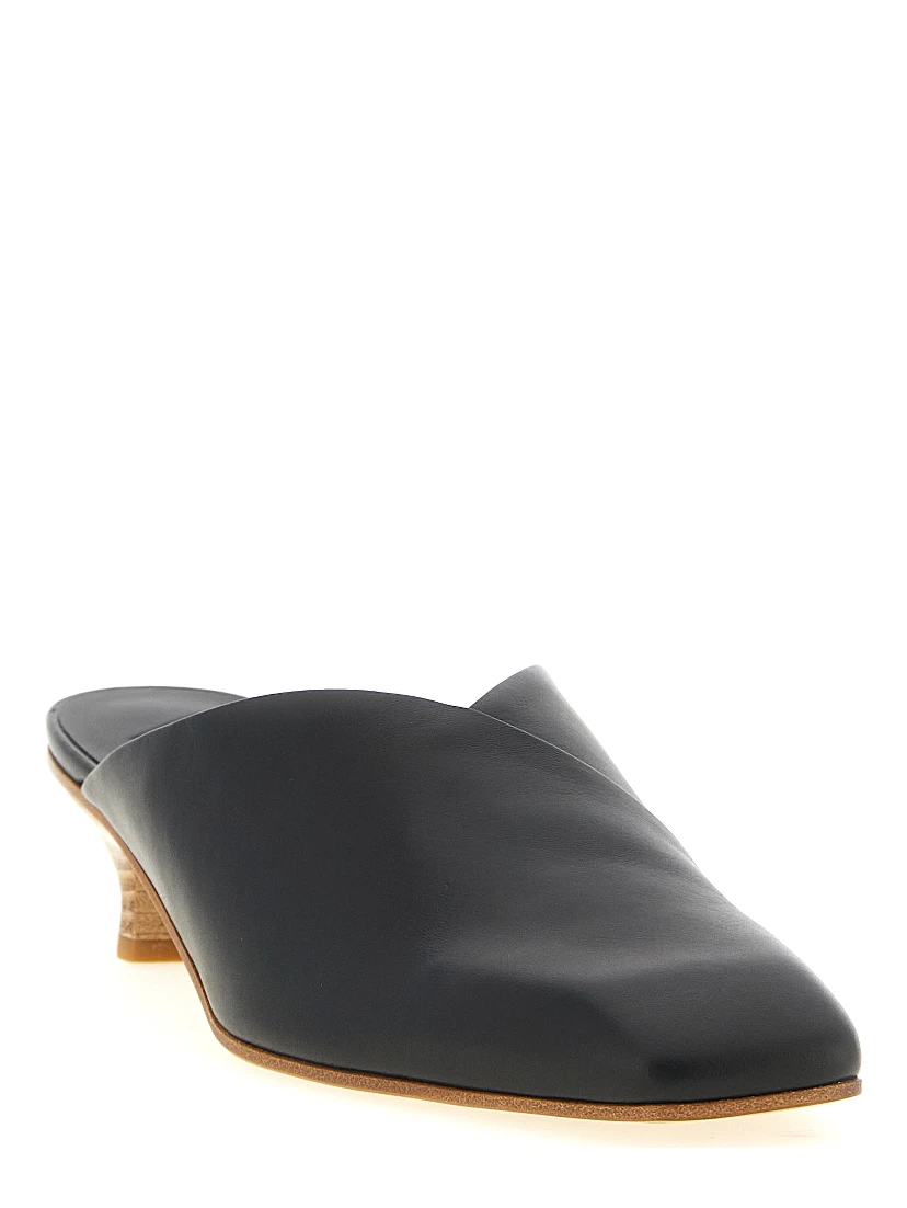 Black Calfskin Mid Heel Pumps