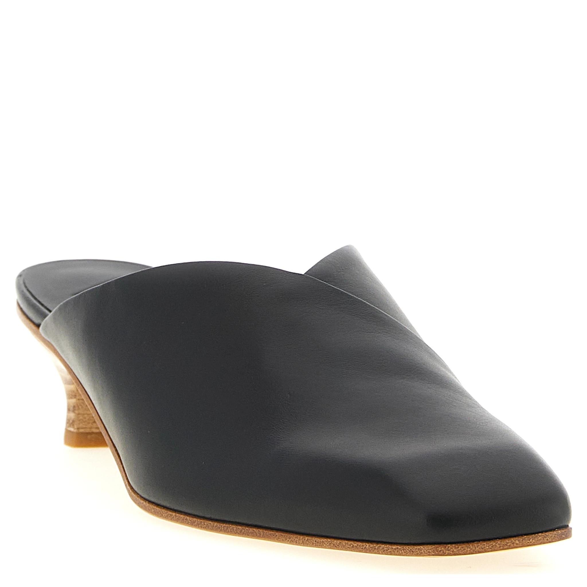 Black Calfskin Mid Heel Pumps