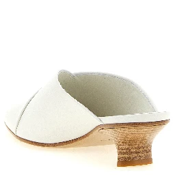 White Calfskin Mid Heel Pumps