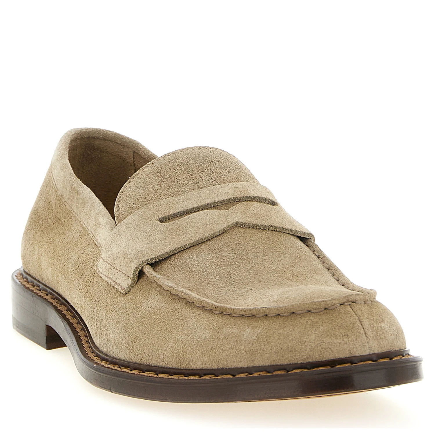 Beige Calfskin Slip-On Loafers