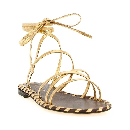 Gold Lamb Leather Flat Sandals