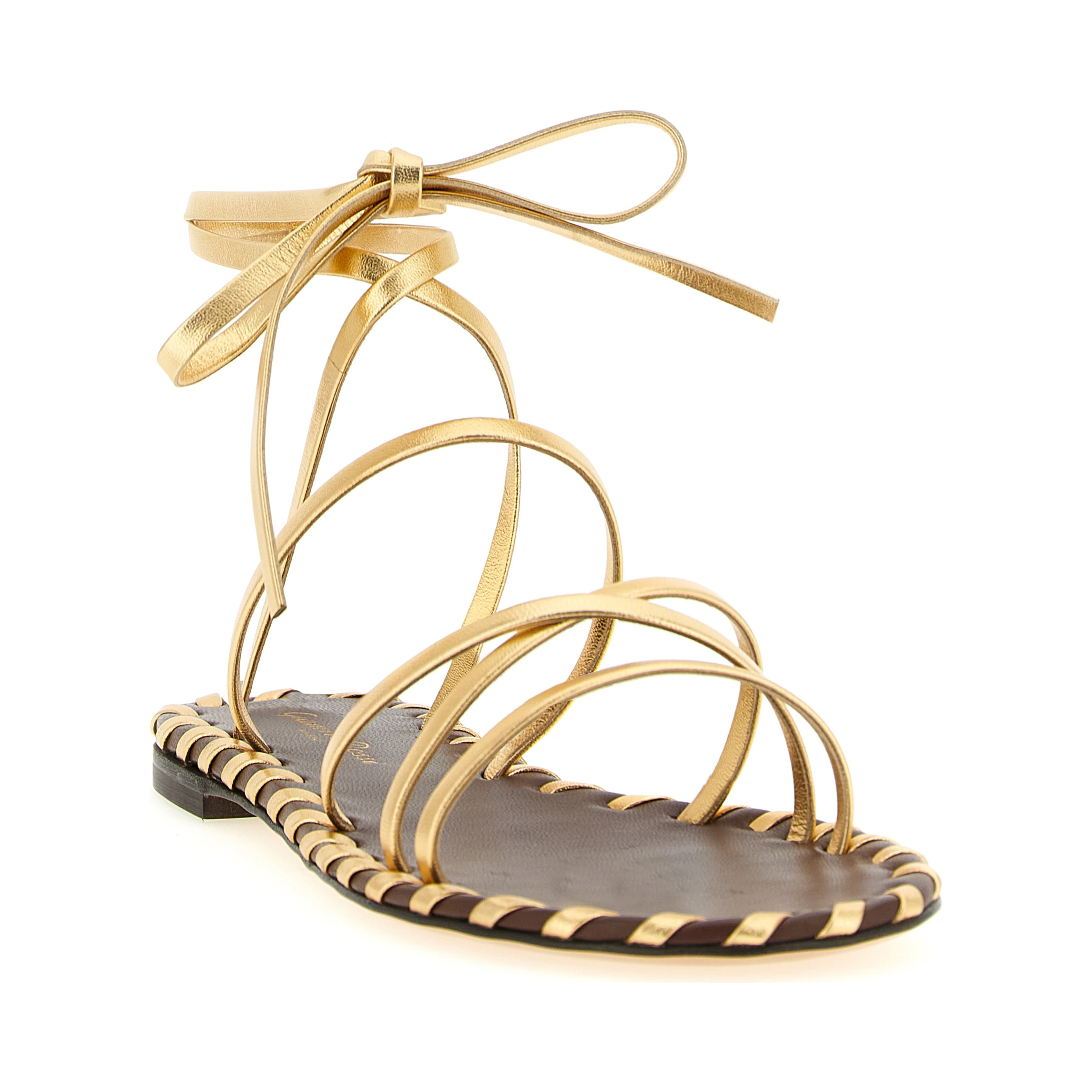 Gold Lamb Leather Flat Sandals