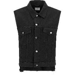 Black Cotton Sleeveless Jacket