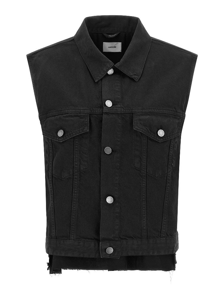Black Cotton Sleeveless Jacket