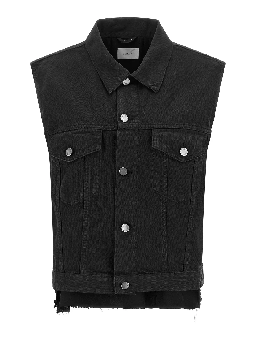 Black Cotton Sleeveless Jacket