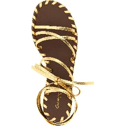 Gold Lamb Leather Flat Sandals