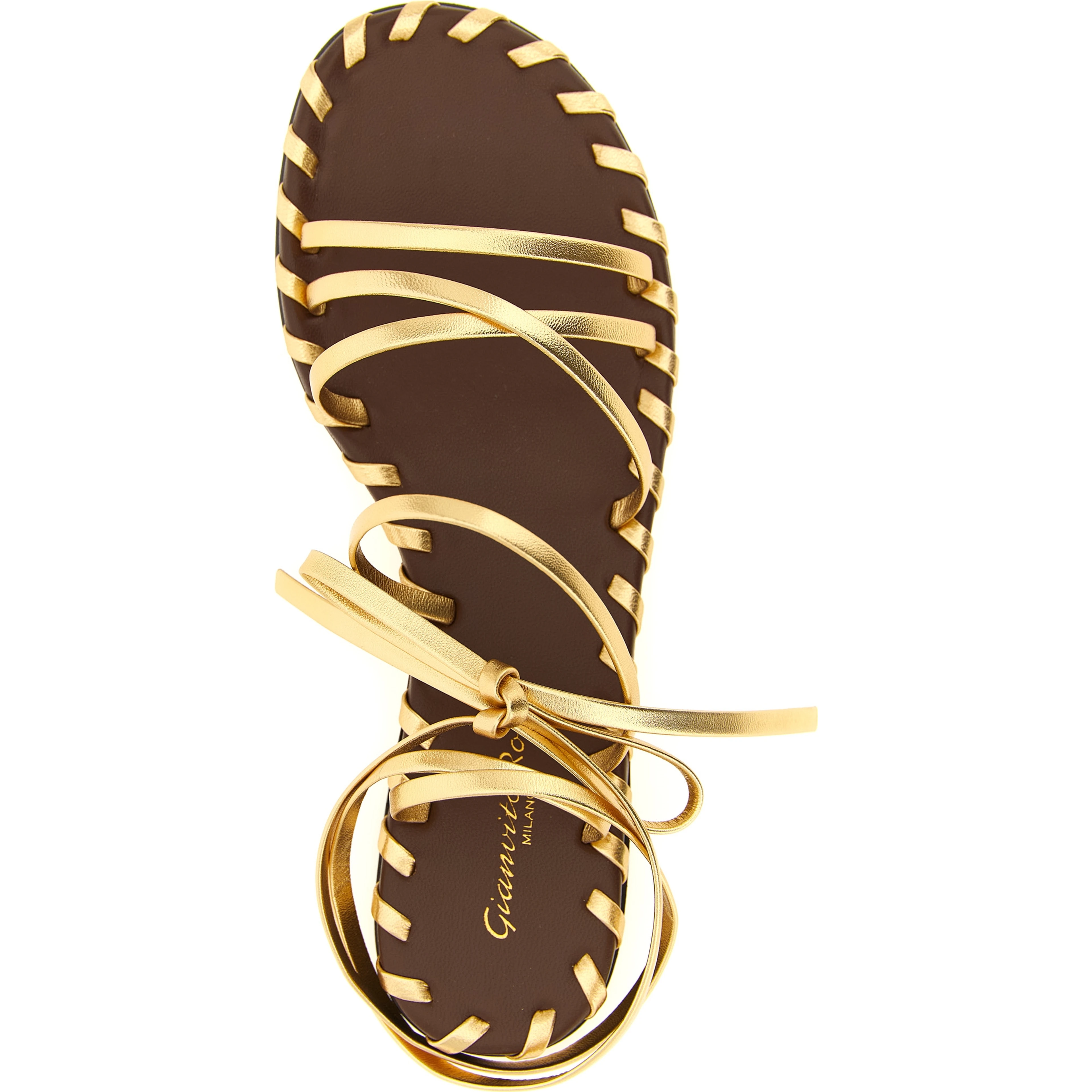 Gold Lamb Leather Flat Sandals