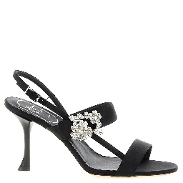 Black Viscose Stiletto Heel Sandals
