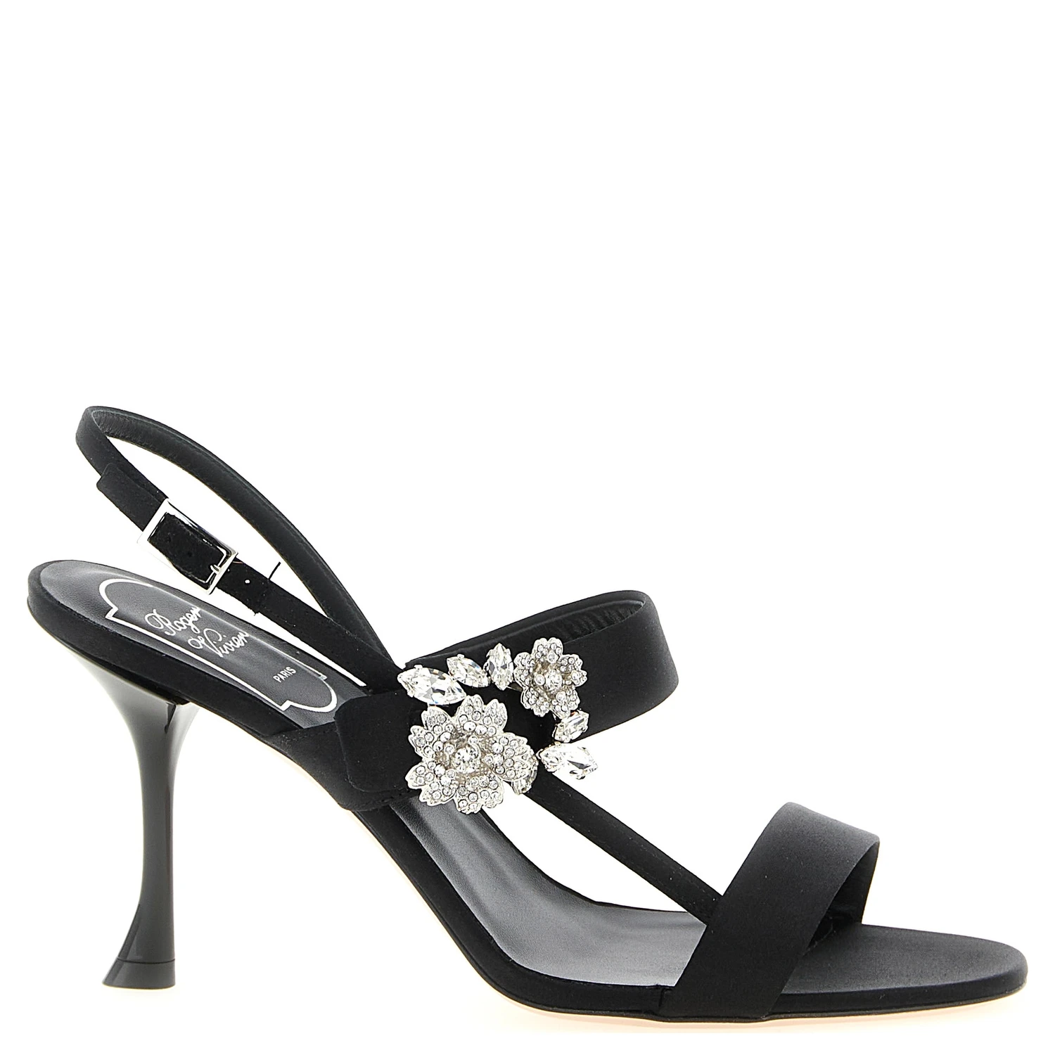 Black Viscose Stiletto Heel Sandals