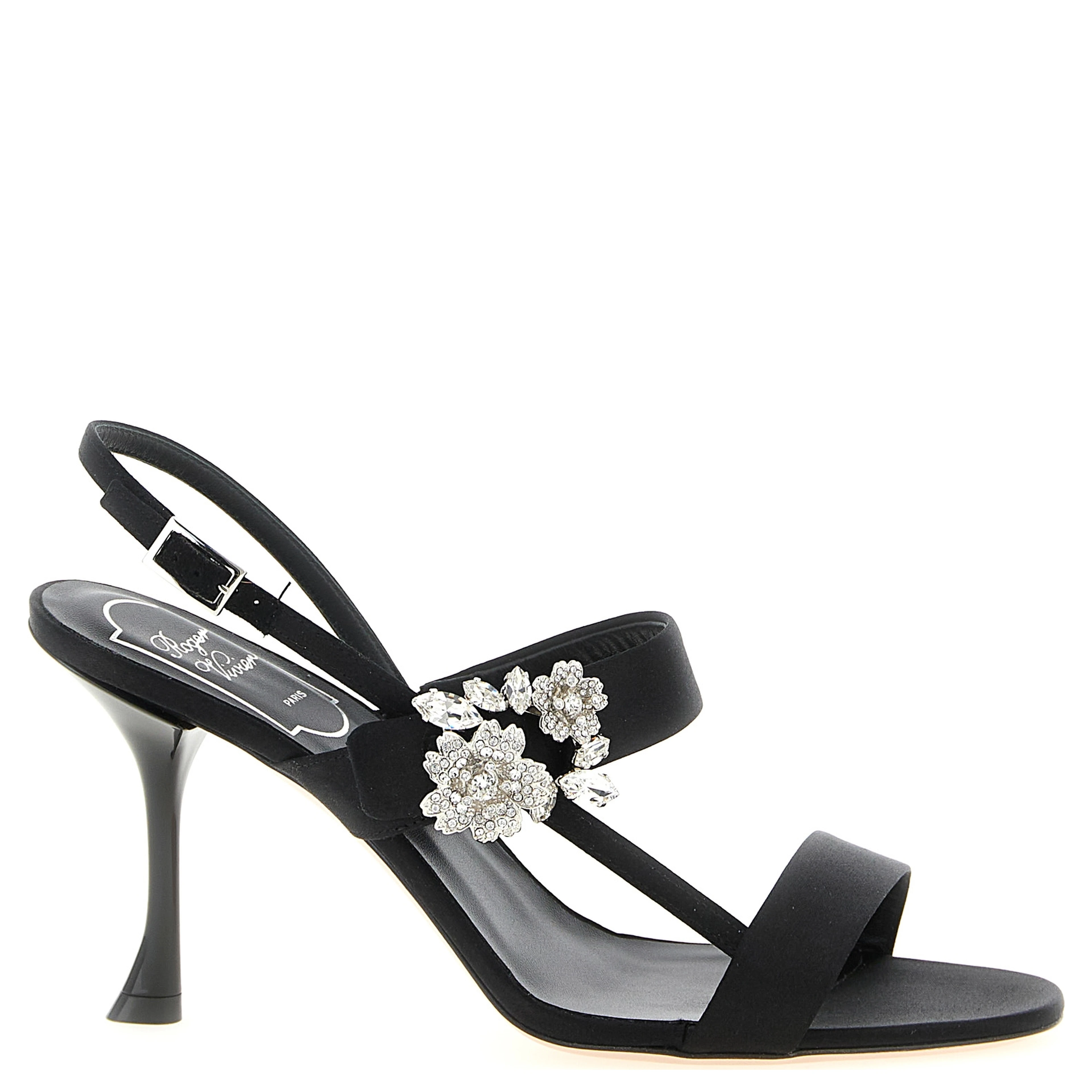 Black Viscose Stiletto Heel Sandals