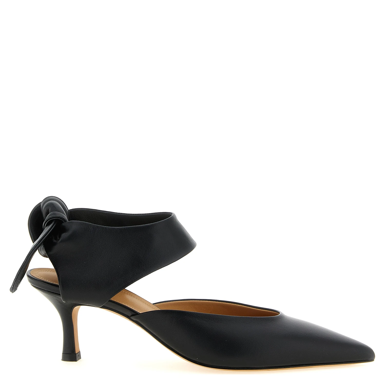 Black Lamb Leather Mid Heel Pumps