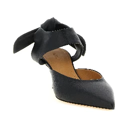 Black Lamb Leather Mid Heel Pumps